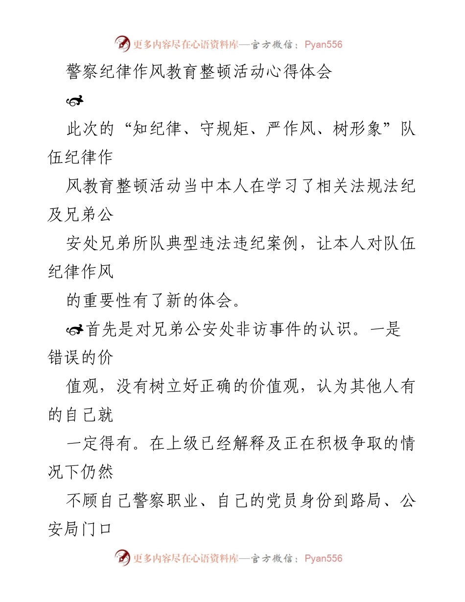 [心得体会] 警察纪律作风教育整顿活动 - 深化警察纪律意识，树立正确价值观.docx_第1页