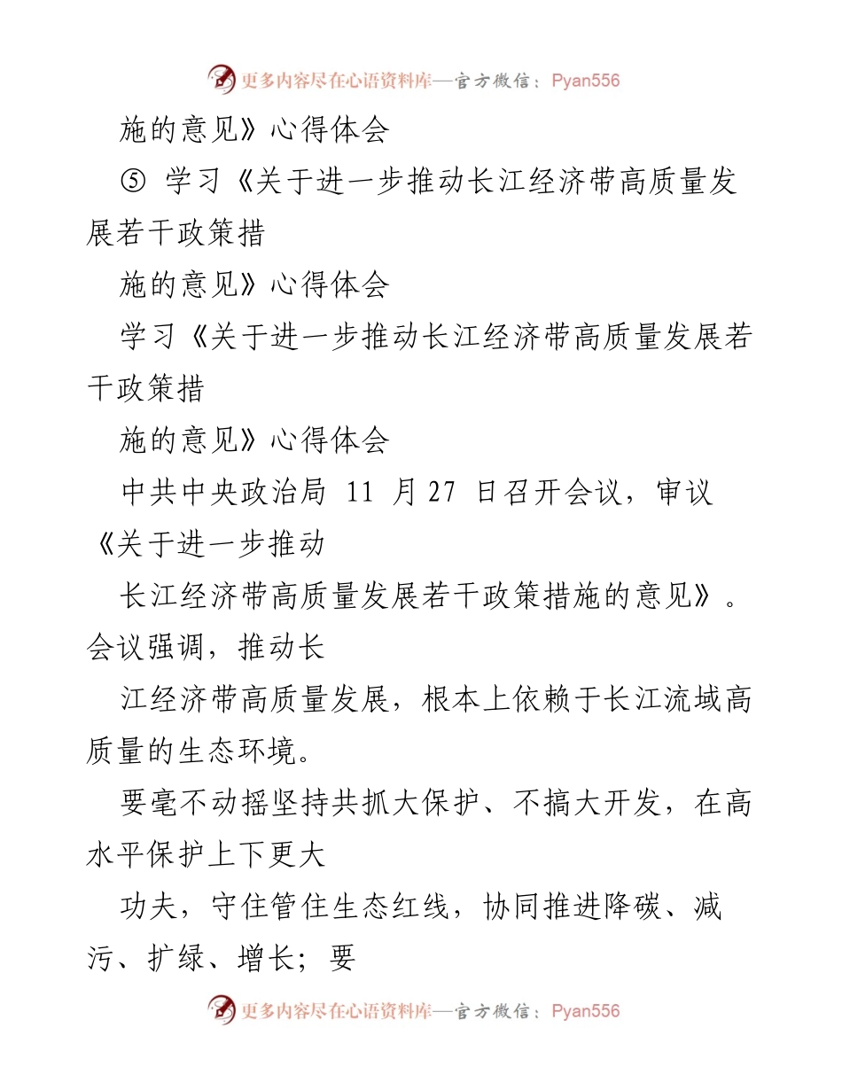 [心得体会] 学习研讨 - 深入理解长江经济带高质量发展政策的实践与思考.docx_第2页