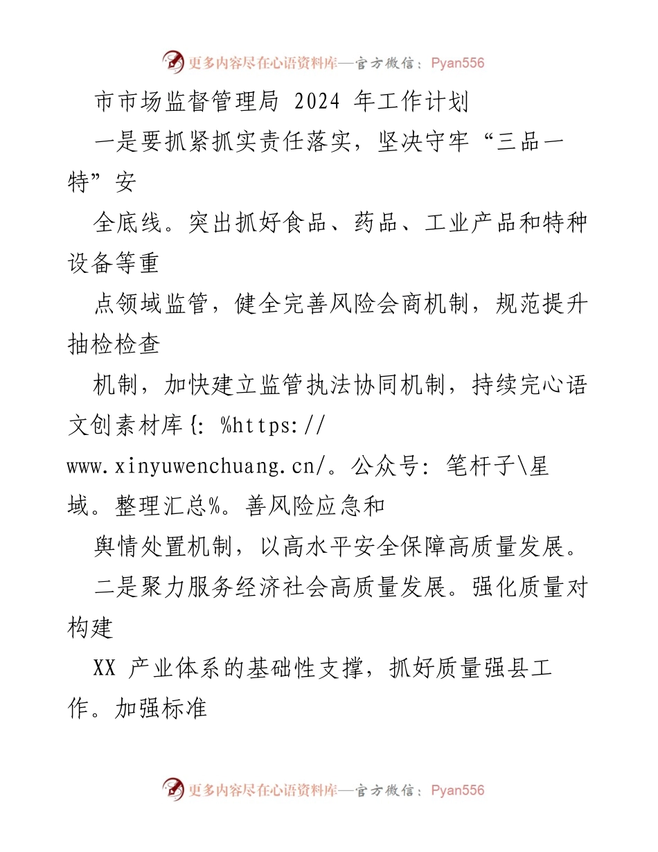 [工作计划] 市市场监督管理局 - 2024年市场监管工作计划概述_1.docx_第1页