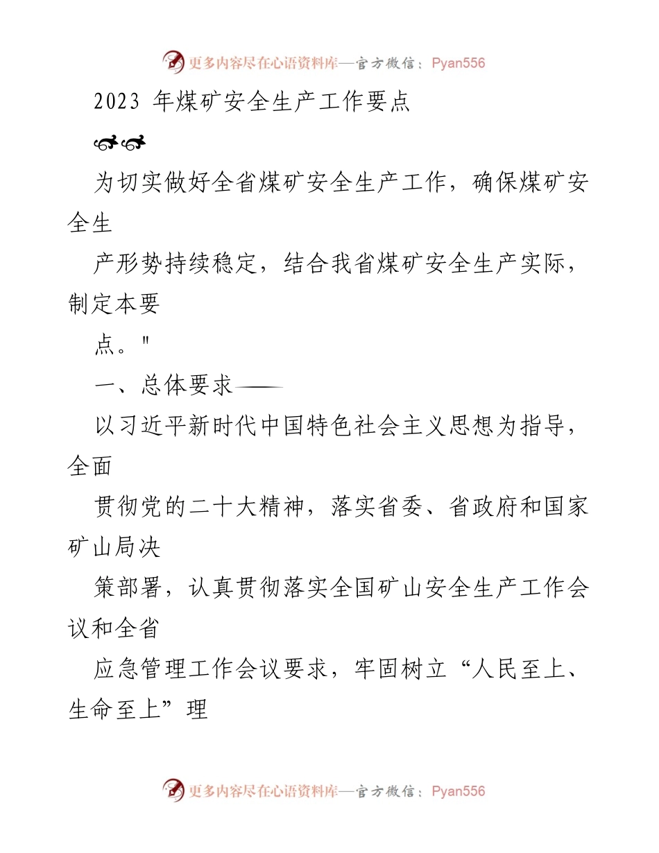 [工作要点] 煤矿安全生产 - 2023年煤矿安全生产工作要点.docx_第1页