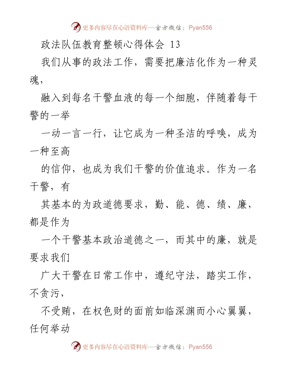 [心得体会] 政法队伍教育整顿 - 廉洁从警的使命与自律.docx_第1页