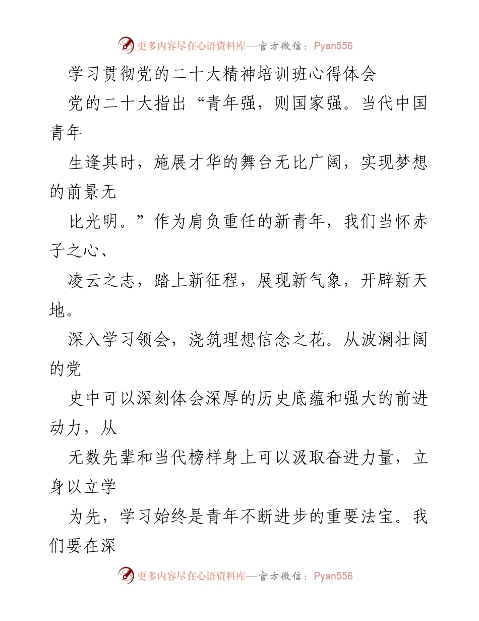 [心得体会] 培训班 - 深化学习，勇担使命：党的二十大精神培训班心得.docx_第1页
