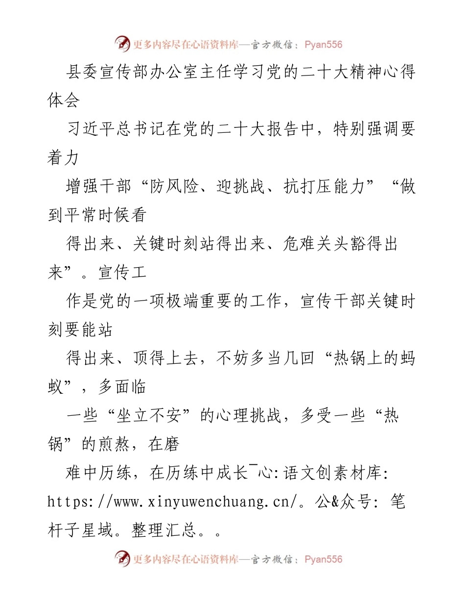 [心得体会] 学习党的二十大精神 - 宣传干部的责任与成长之道.docx_第1页