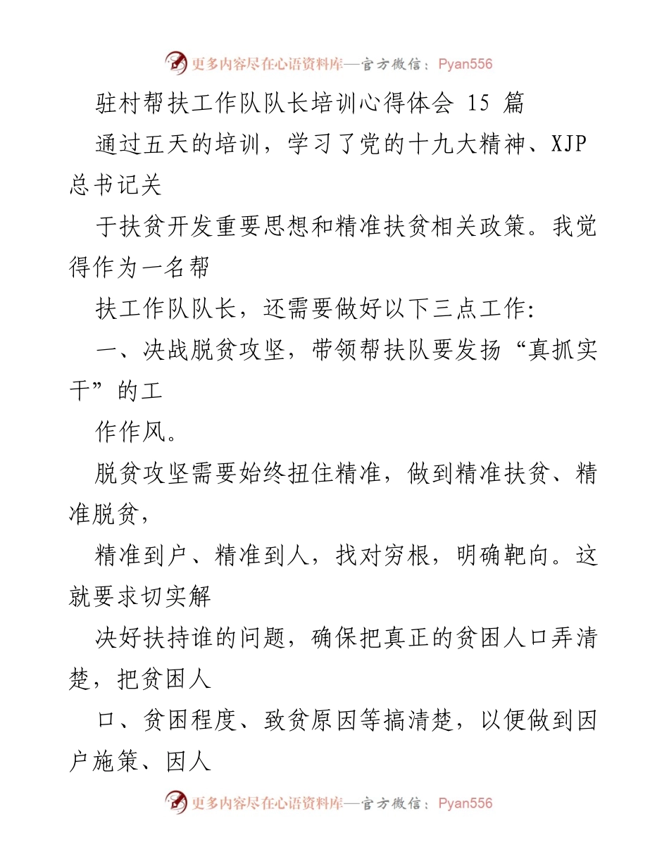[心得体会] 培训 - 驻村帮扶工作队队长培训心得与实践反思.docx_第1页