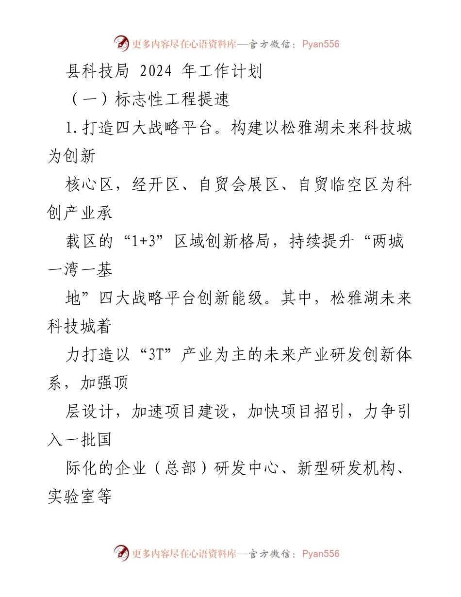 [工作计划] 科技局 - 2024年科技创新工作计划概述.docx_第1页