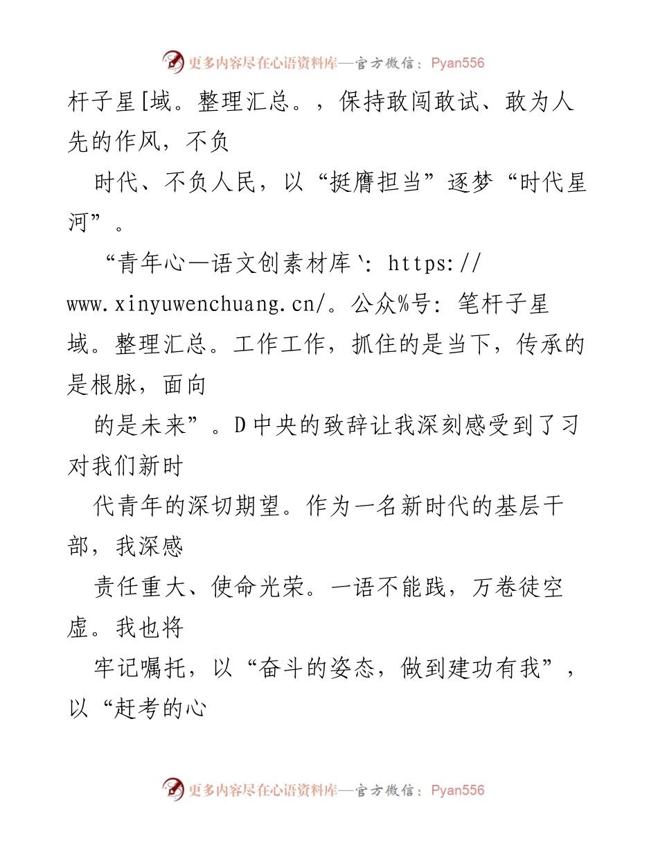 [心得体会] 中国共产主义青年团第十九次全国代表大会 - 青年干部的使命与担当.docx_第2页