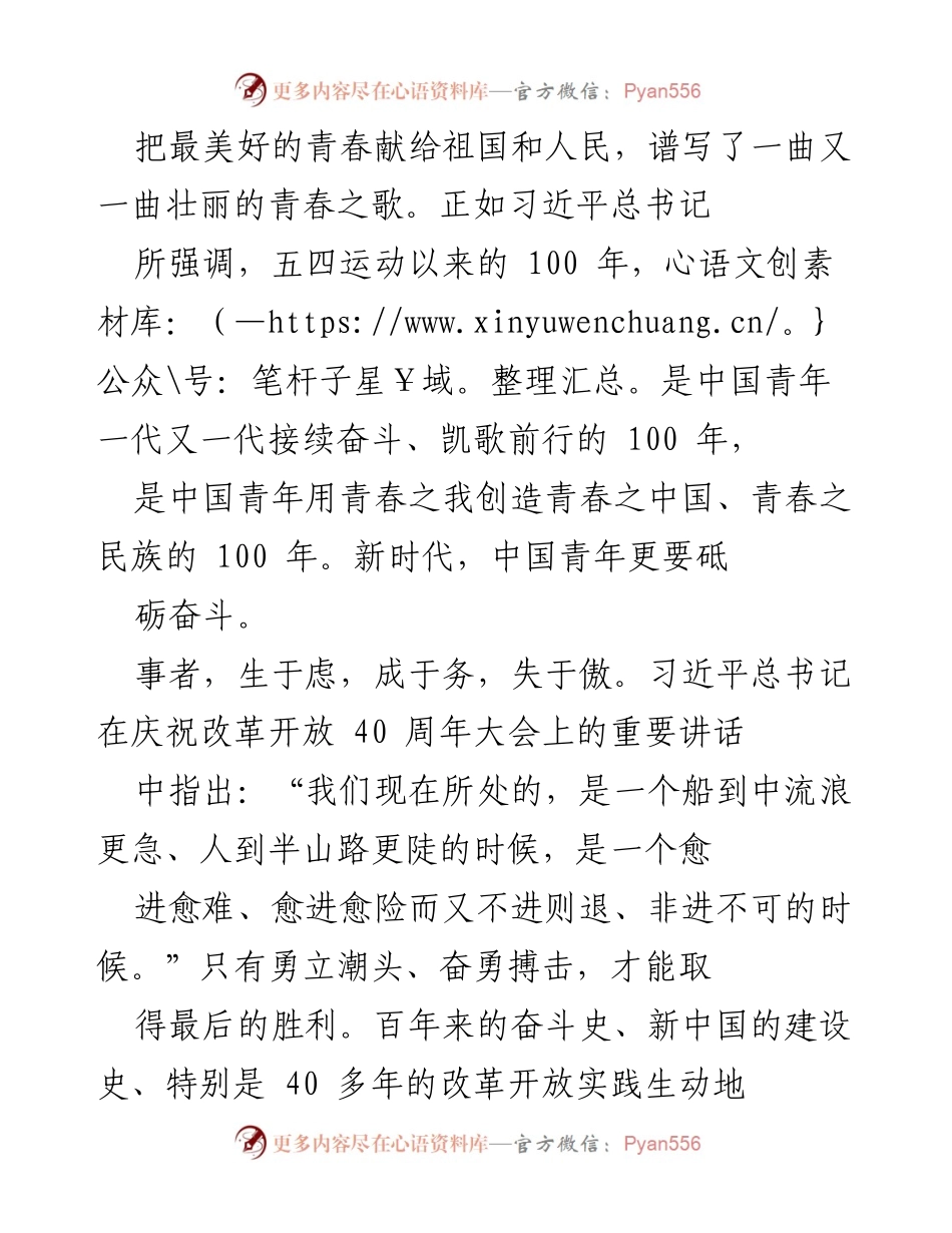 [心得体会] 纪念五四运动100周年大会 - 新时代青年应勇做先锋力量.docx_第2页