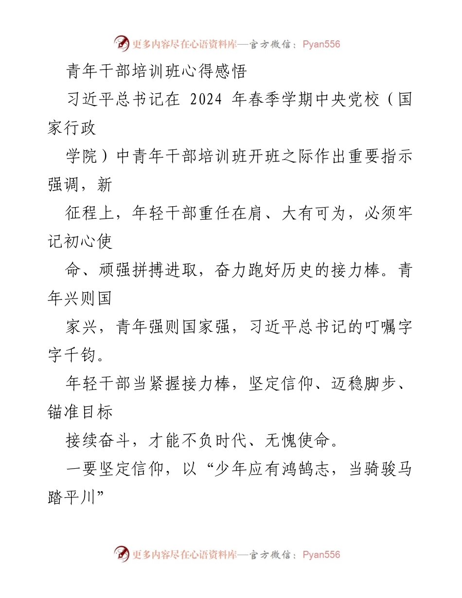 [心得体会] 青年干部培训班 - 坚定信仰，迈稳脚步：青年干部的使命与担当.docx_第1页