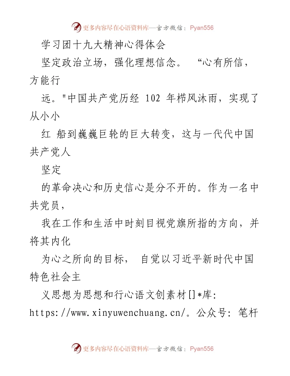 [心得体会] 学习团十九大精神 - 坚定理想信念，勇于担当作为.docx_第1页