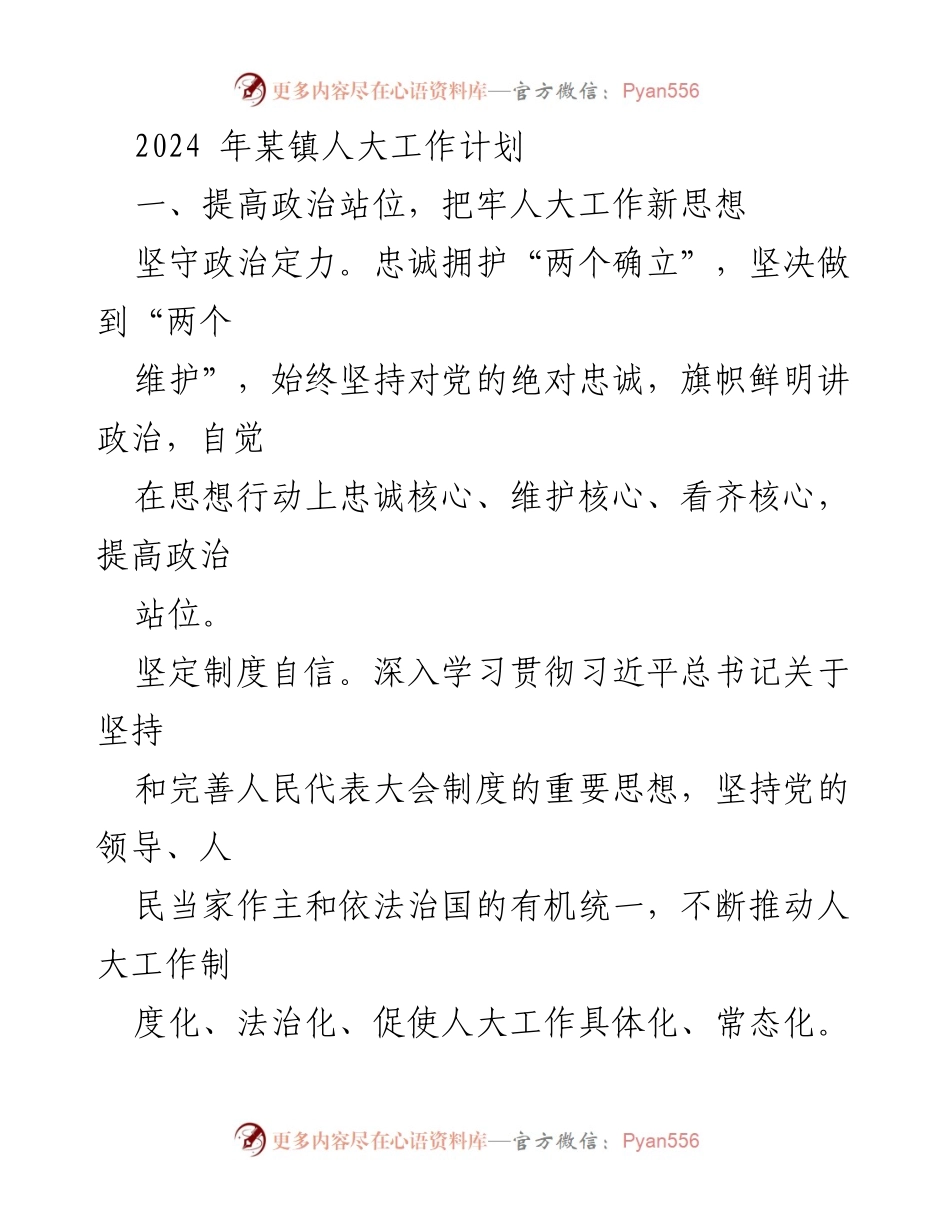 [工作计划] 人大工作会议 - 2024年某镇人大工作计划与发展方向.docx_第1页