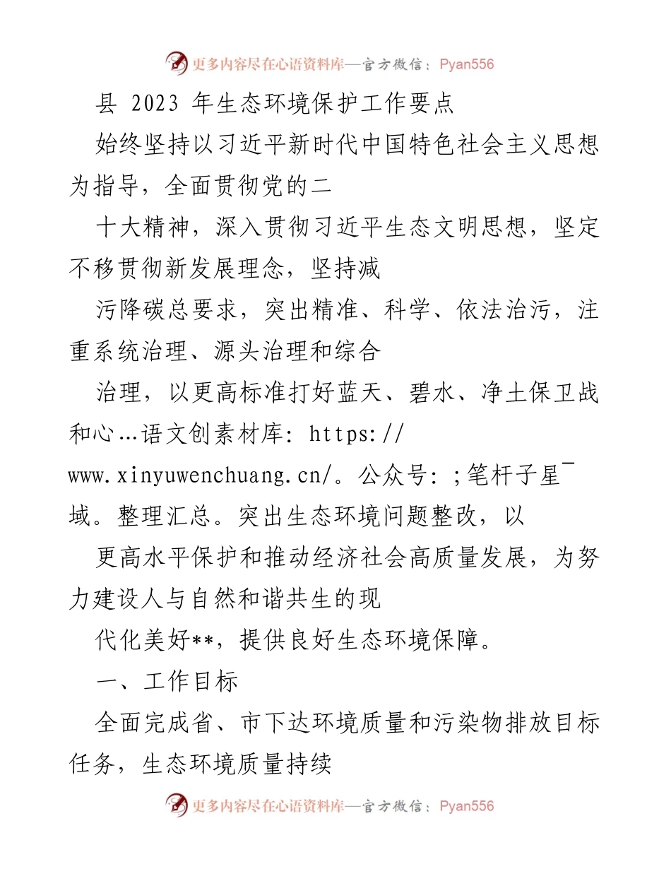 [工作要点] 生态环境保护 - 2023年县级生态环境保护工作要点.docx_第1页