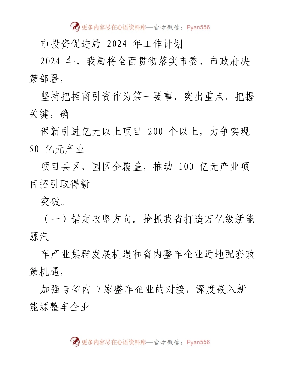 [工作计划] 市投资促进局 - 2024年招商引资工作计划概述.docx_第1页