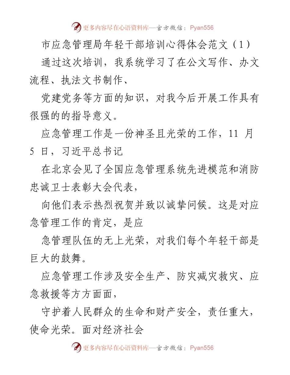 [心得体会] 培训 - 年轻干部应急管理培训的收获与感悟.docx_第1页