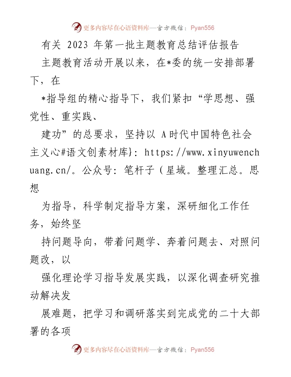 [总结报告] 主题教育活动 - 2023年第一批主题教育总结评估报告.docx_第1页