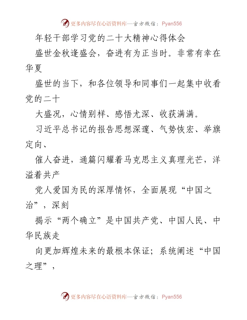 [心得体会] 学习党的二十大精神 - 年轻干部的使命与担当.docx_第1页