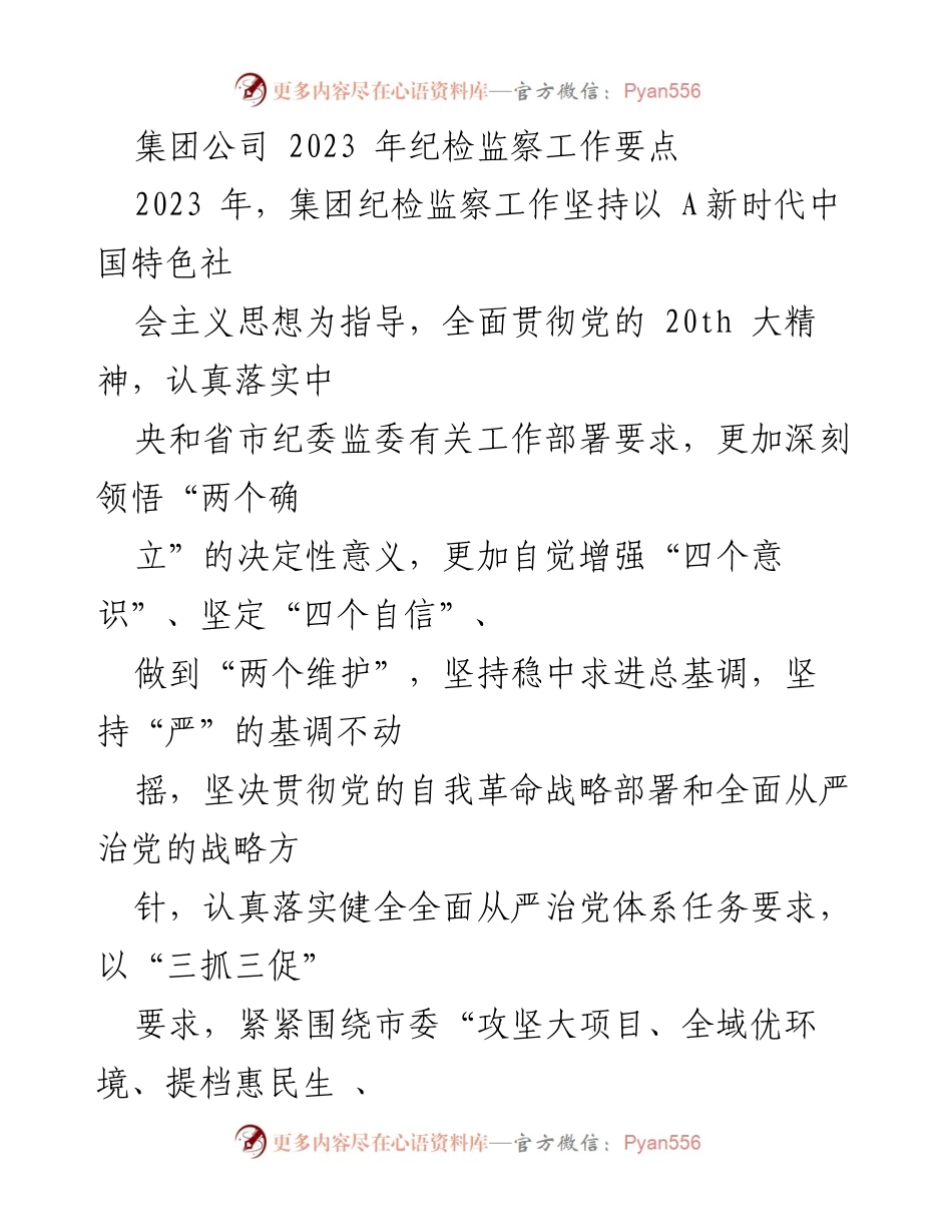 [工作要点] 纪检监察工作会议 - 2023年集团公司纪检监察工作要点总结.docx_第1页