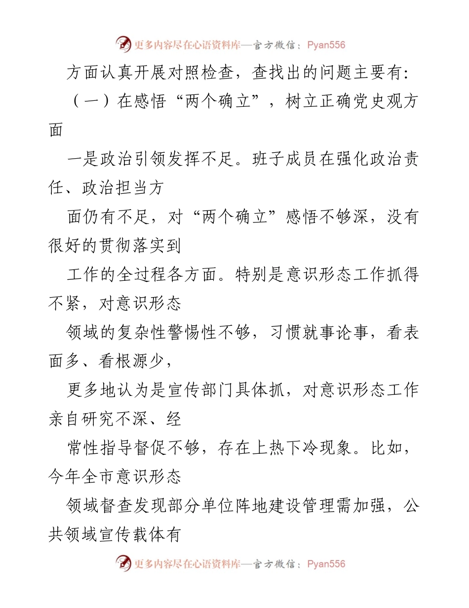 [检查材料] 民主生活会 - 新版领导班子党史学习教育对照检查报告.docx_第2页