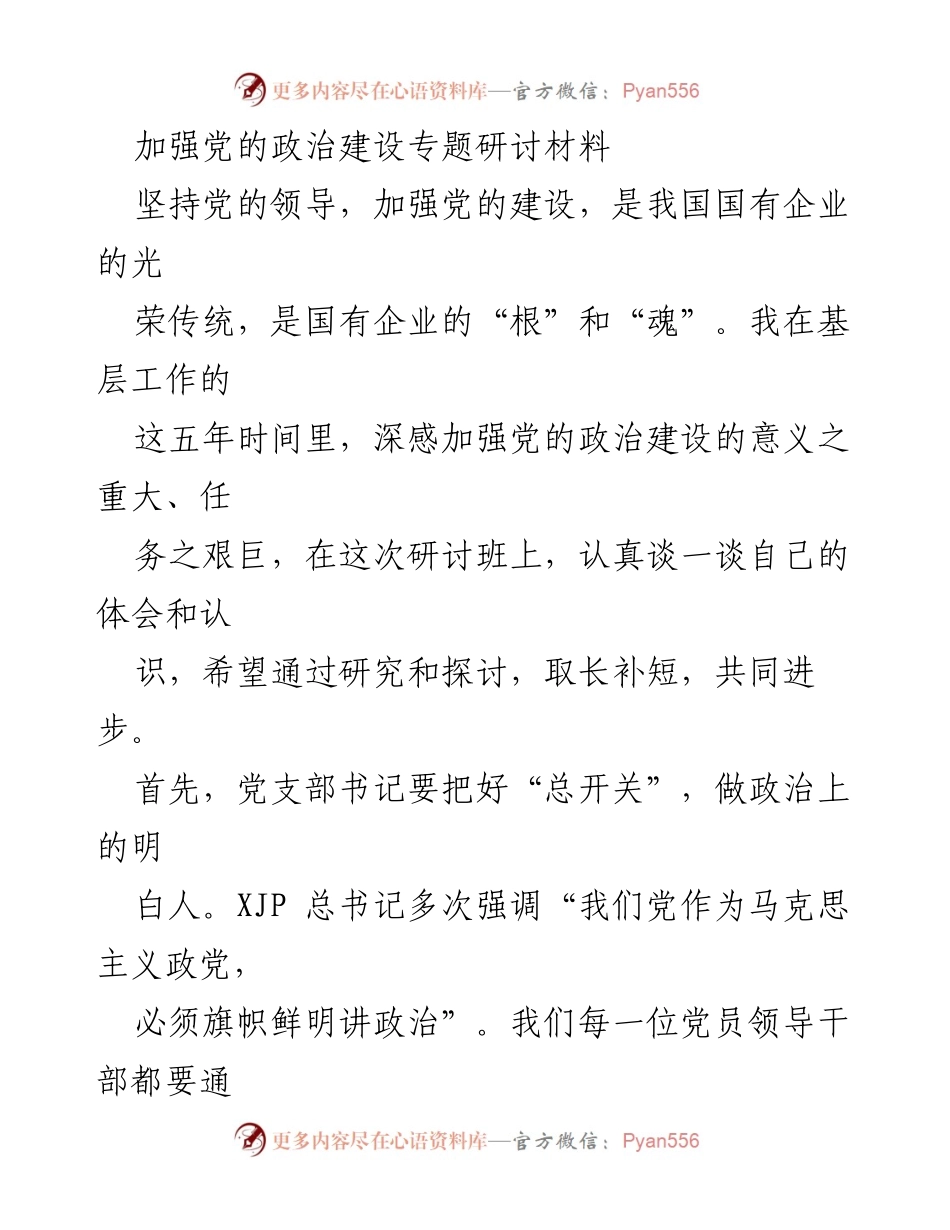[研讨材料] 专题研讨班 - 加强党的政治建设的重要性与实践路径.docx_第1页