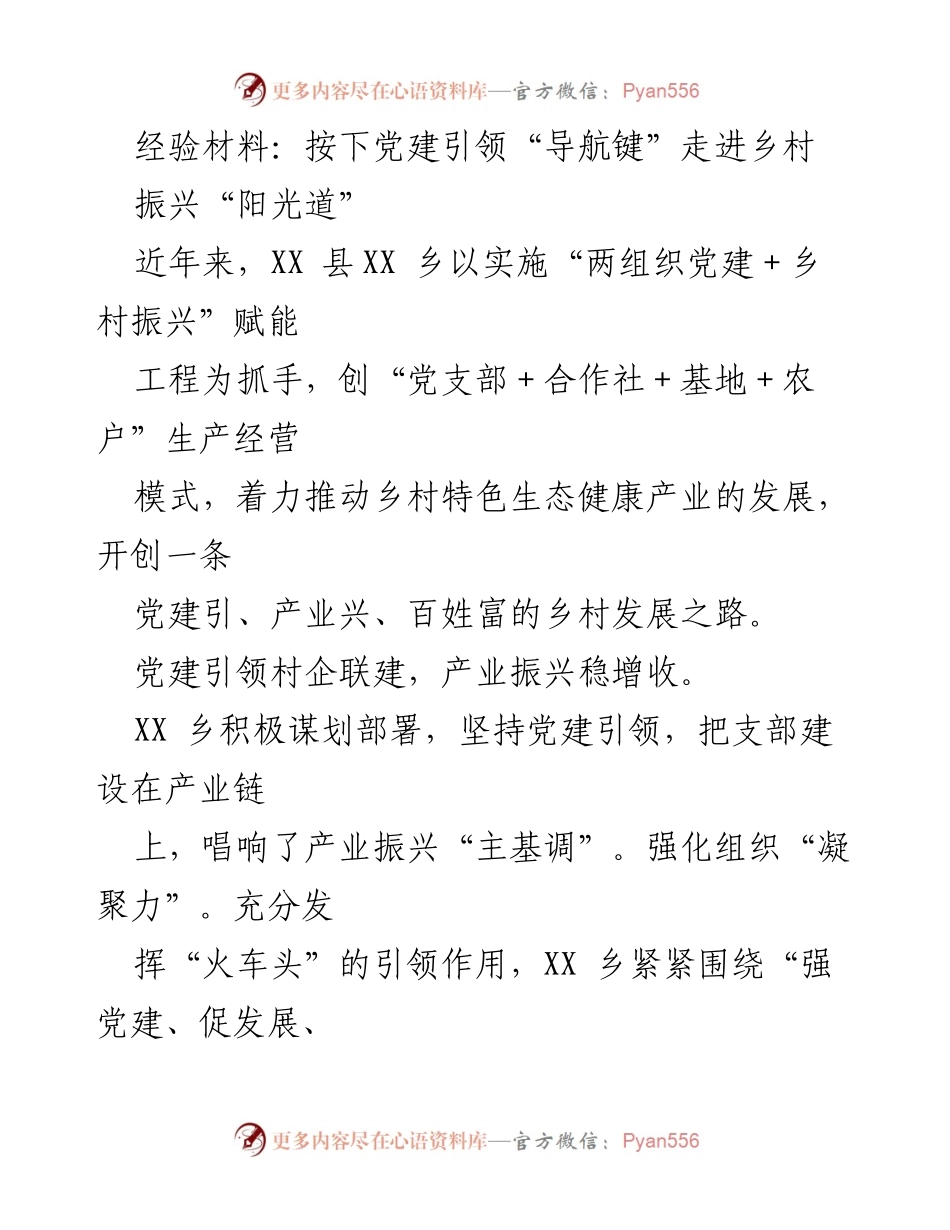 [经验材料] 乡村振兴 - 党建引领乡村产业发展的创新实践.docx_第1页