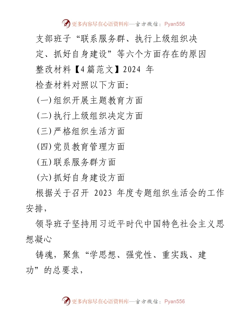 [整改材料] 组织生活会 - 班子整改问题及措施分析报告.docx_第1页
