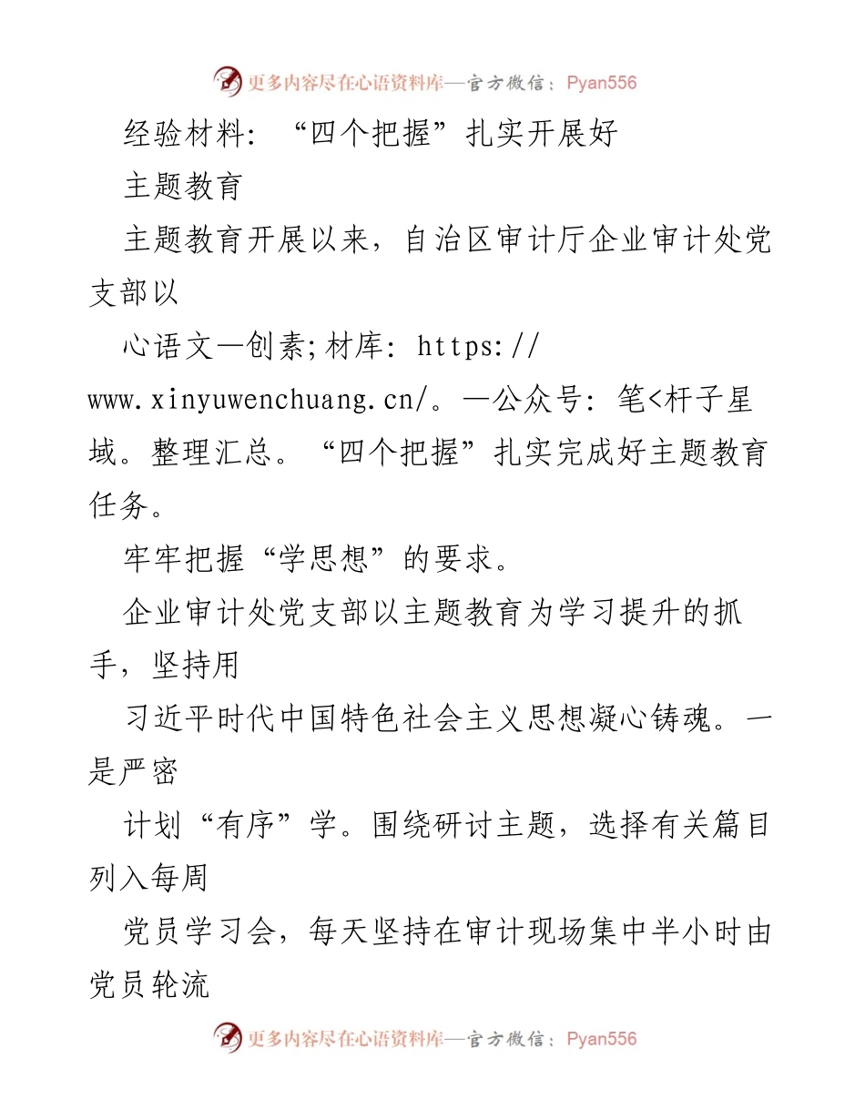 [经验材料] 主题教育 - 扎实推进“四个把握”提升审计工作质量.docx_第1页
