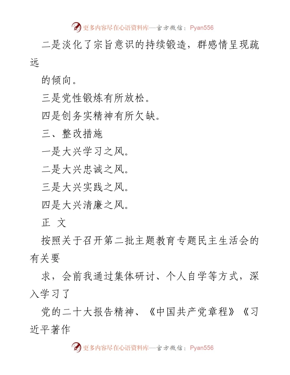 [整改材料] 主题教育专题民主生活会 - 深入剖析存在问题，落实整改措施.docx_第2页