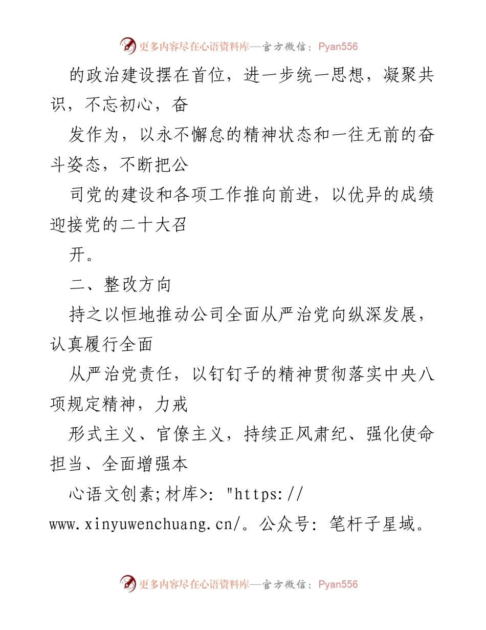 [整改方案] 公司专题民主生活会 - 深化全面从严治党，落实整改责任.docx_第2页