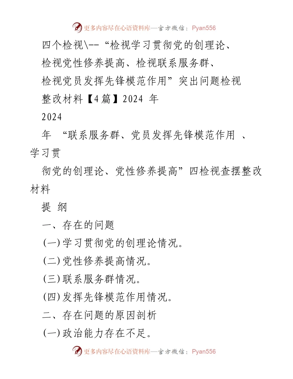 [整改材料] 主题教育 - 四个检视问题及整改措施报告.docx_第1页