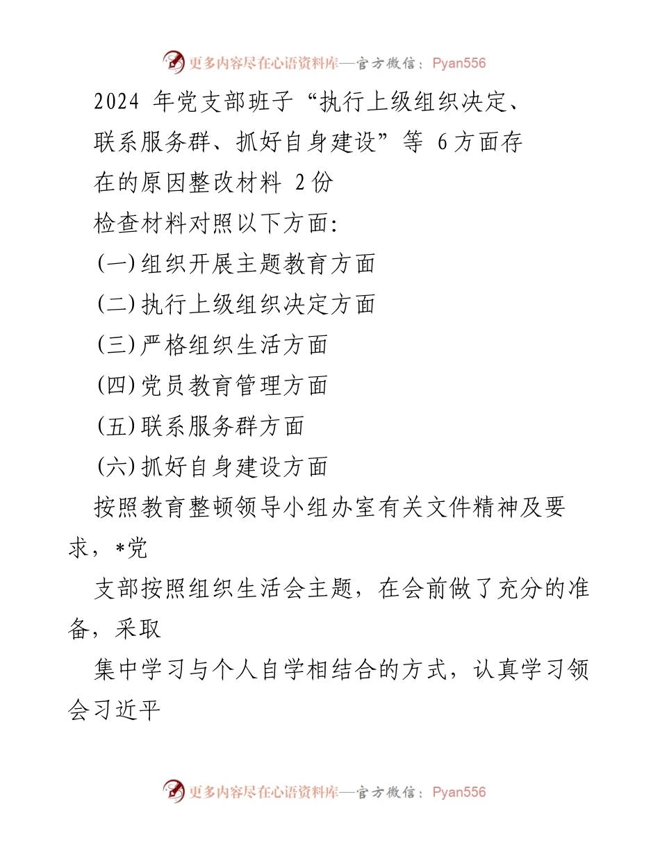 [整改材料] 党支部组织生活会 - 党支部整改情况报告及存在问题分析.docx_第1页