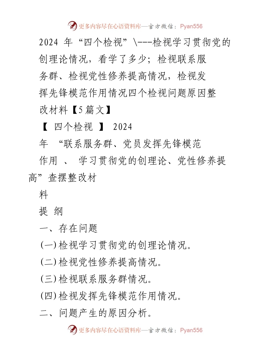 [整改材料] 党组织生活会 - 2024年“四个检视”问题整改分析与措施.docx_第1页