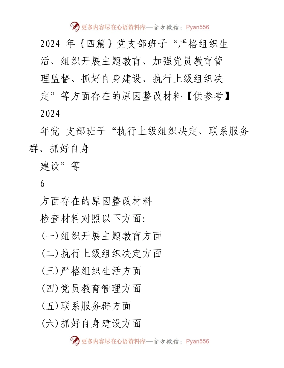 [整改报告] 党支部工作 - 2024年党支部班子整改情况汇报.docx_第1页