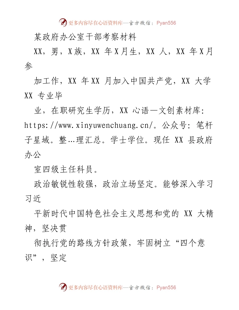 [考察报告] 政府办公室 - 某干部考察材料分析与评价.docx_第1页