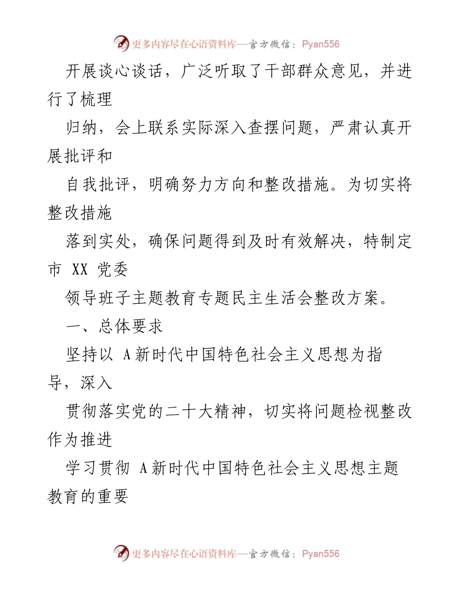 [整改方案] 主题教育专题民主生活会 - 市XX党委班子整改方案.docx_第2页