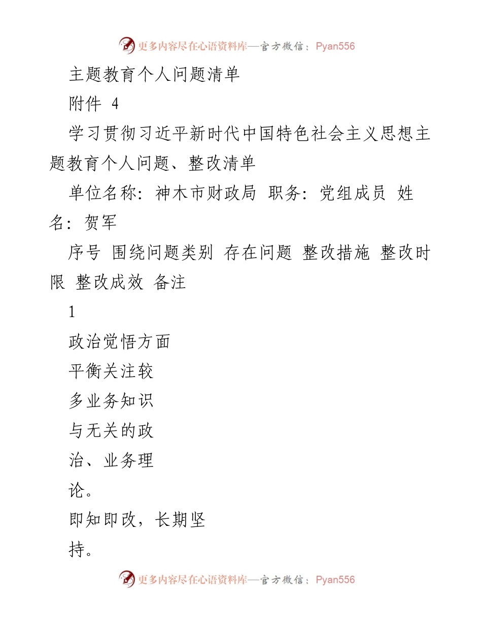 [整改清单] 主题教育 - 个人问题与整改措施汇总.docx_第1页