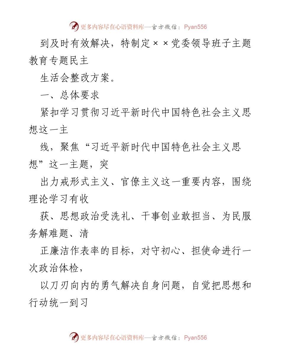 [整改方案] 党委班子民主生活会 - 深入推进主题教育整改措施方案.docx_第2页