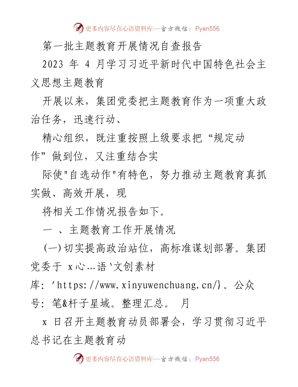 [自查报告] 主题教育 - 第一批主题教育开展情况自查报告.docx_第1页