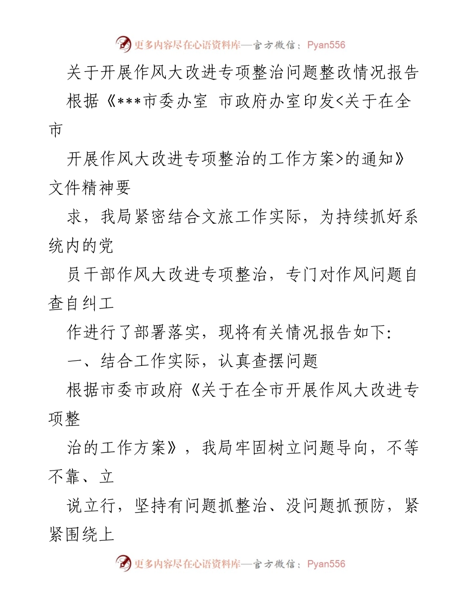 [整改报告] 政府机关 - 作风大改进专项整治问题整改情况报告.docx_第1页