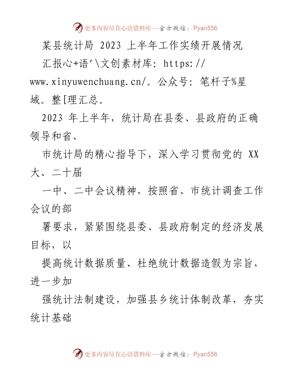 [汇报] 统计局工作总结 - 2023年上半年统计局工作实绩汇报.docx_第1页