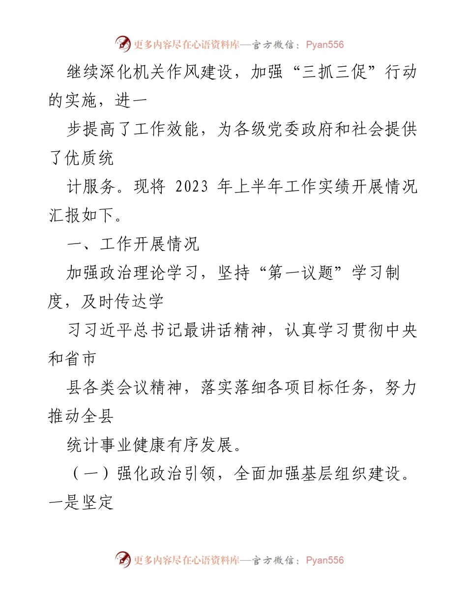 [汇报] 统计局工作总结 - 2023年上半年统计局工作实绩汇报.docx_第2页