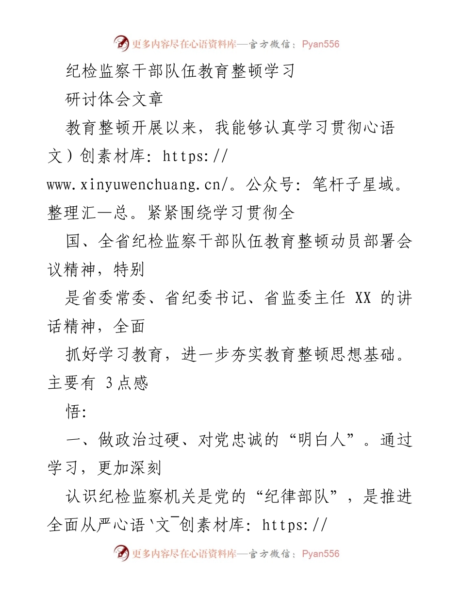 [研讨体会文章] 纪检监察干部队伍教育整顿 - 深化教育整顿，锤炼纪检干部的政治素养与执纪能力.docx_第1页