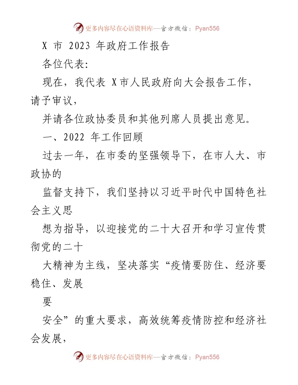 [政府工作报告] 政府会议 - X市2023年政府工作总结与发展规划.docx_第1页