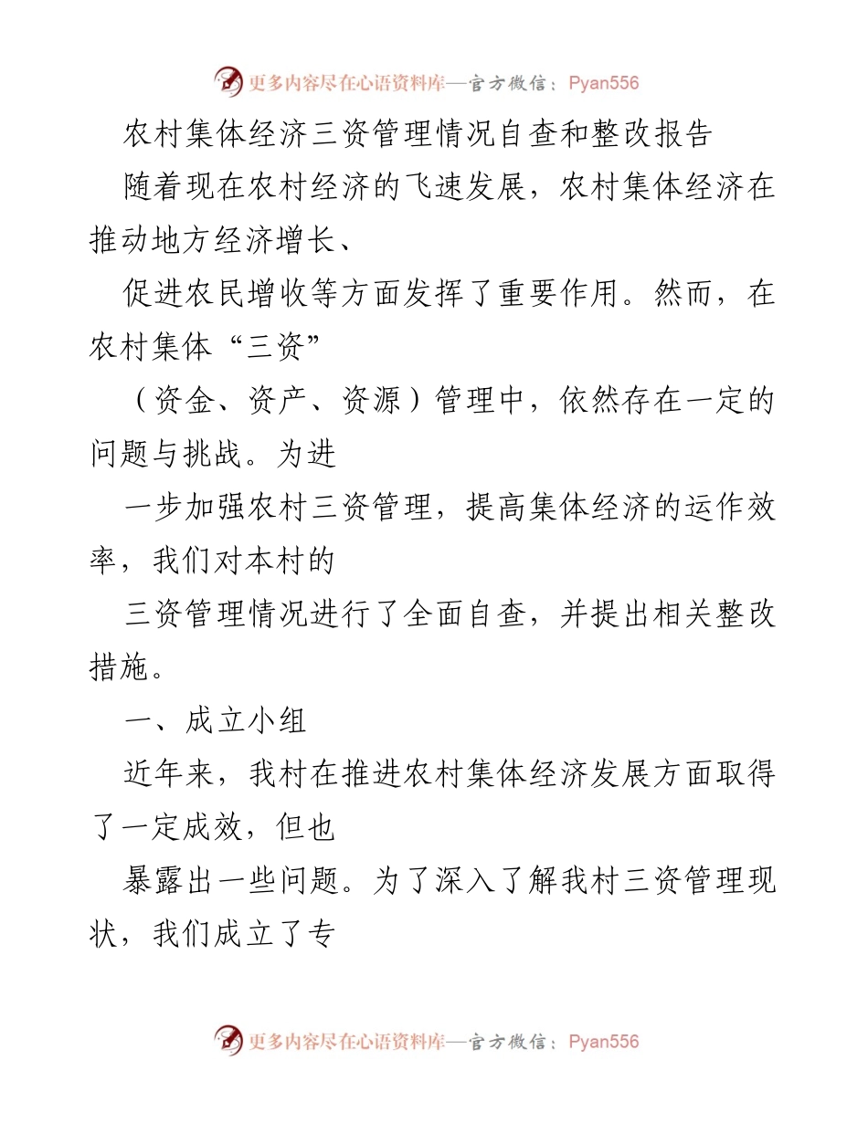 [整改报告] 农村集体经济 - 农村集体“三资”管理自查及整改措施报告.docx_第1页