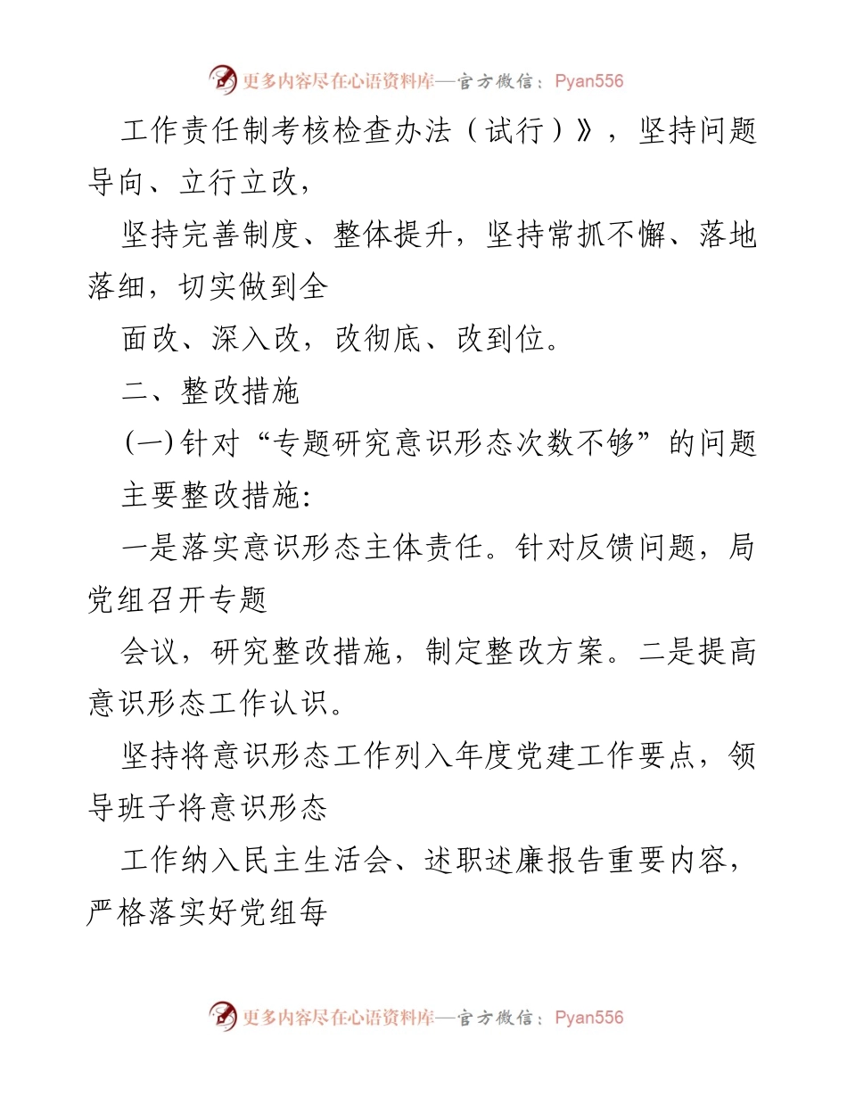 [整改方案] 党组会议 - 中共__市__区行__局党组意识形态工作整改方案.docx_第2页