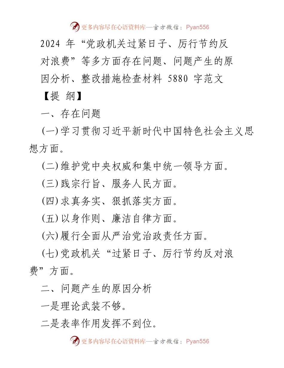 [整改报告] 党政机关 - 2024年党政机关厉行节约与反对浪费问题整改措施分析.docx_第1页