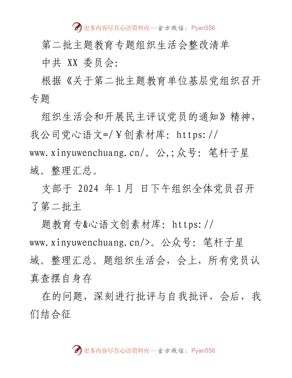 [整改清单] 主题教育组织生活会 - 第二批主题教育整改措施清单.docx_第1页