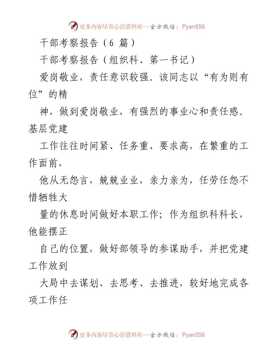 [考察报告] 干部考察 - 优秀干部考察报告总结.docx_第1页