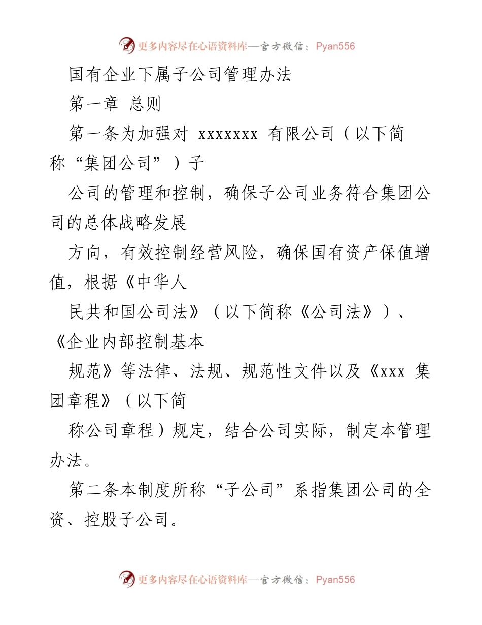 [管理办法] 国有企业 - 国有企业子公司管理办法.docx_第1页