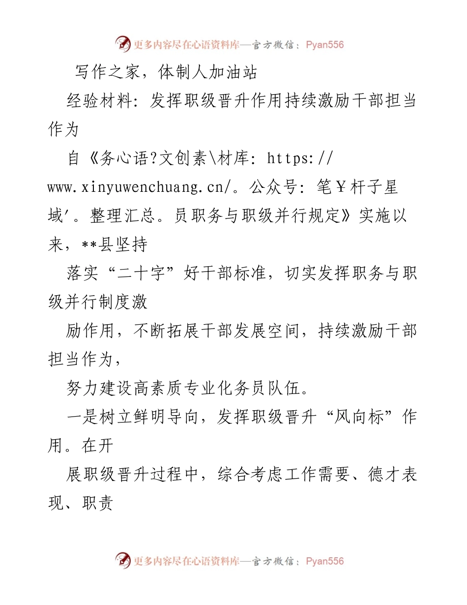 [经验材料] 干部职级晋升 - 发挥职级晋升作用激励干部担当作为.docx_第1页