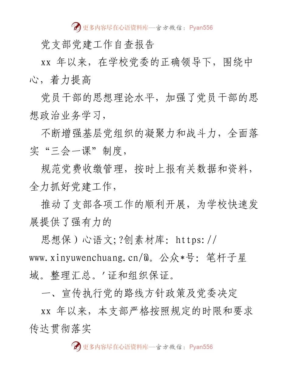 [自查报告] 党建工作 - 党支部党建工作自查报告.docx_第1页