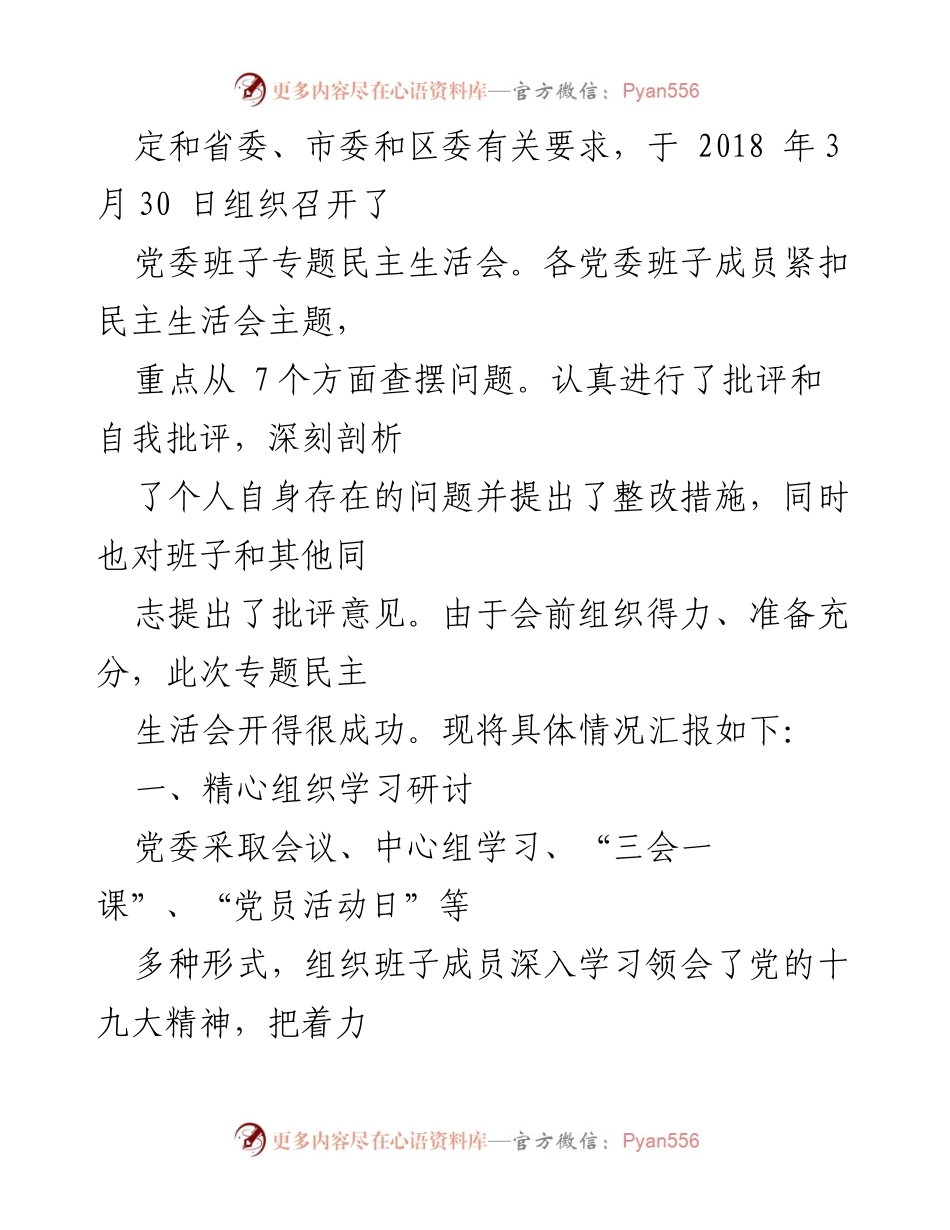 [情况报告] 民主生活会 - 2018年度xx镇党委班子专题民主生活会情况总结.docx_第2页